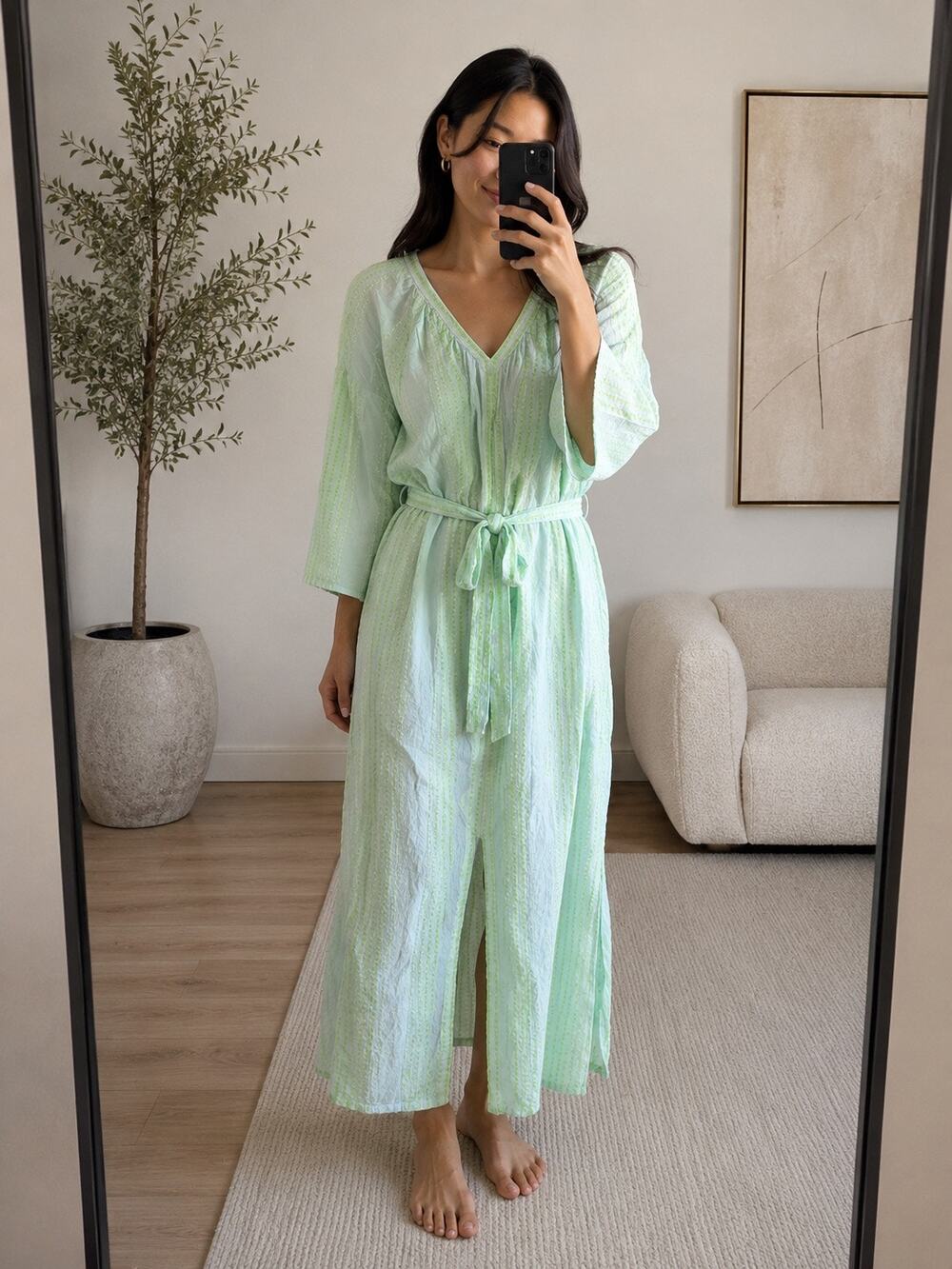 August | Mint Seersucker Belted Midi Dress